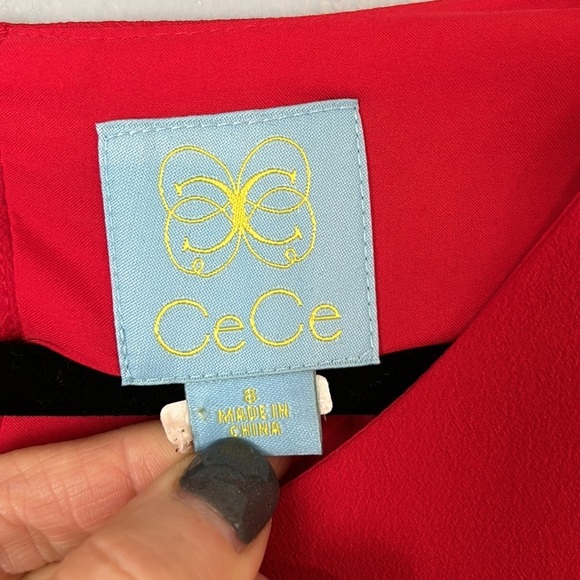 CeCe Ruffle Long Sleeve Shift Mini Dress Size 8 Radiant Red - Picture 4 of 6